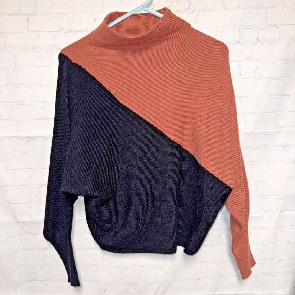 T Tahari Women's Black Rust Mock Turtleneck Dolman-Sleeve Sweater Size S $74
